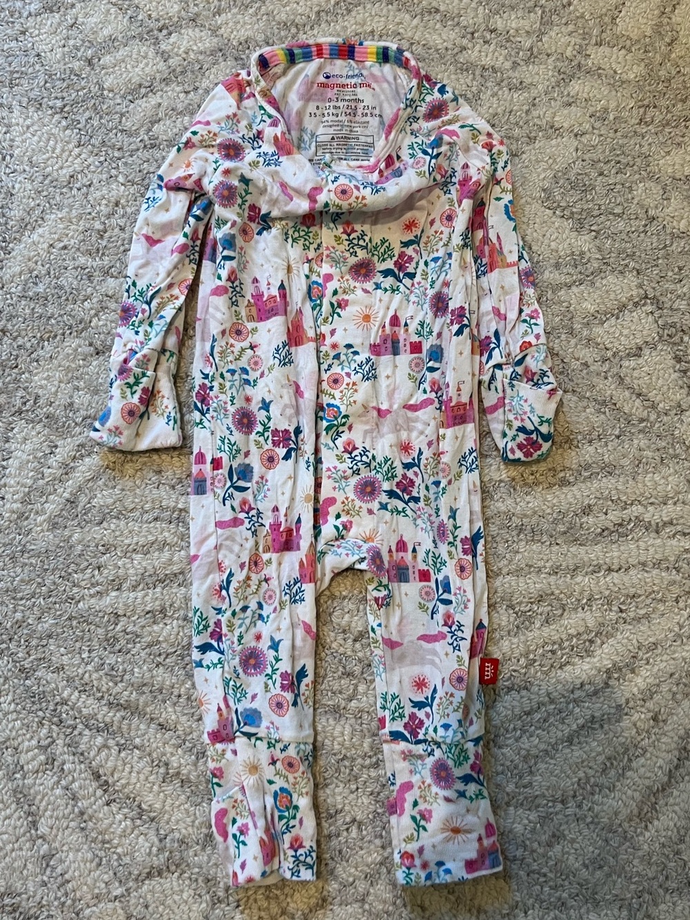 Magnetic Me White Floral Castle Print One-Piece Footie